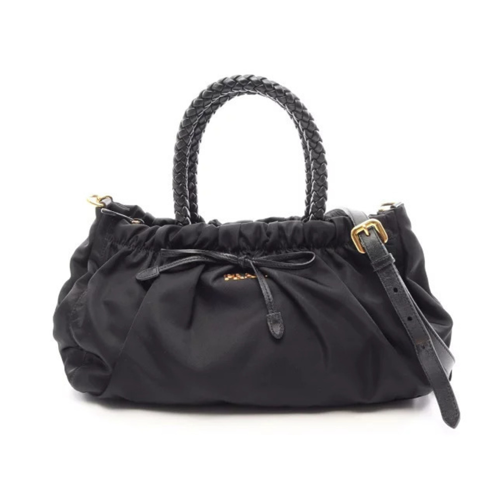 Prada Tessuto Bow Leather Shoulder Bag Black